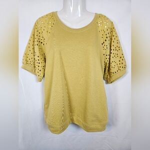 Sonoma Goods For Life Mustard Yellow Eyelet Sleeve Knit Top Size L